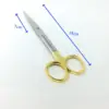 Stainless Steel 18cm Straight Eye Scissor Golden Color Handle