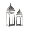 Lantern with Ring Hanger Glass Sides Set of 2 Silver