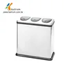 Three compartment Square stainless steel Waste Paper Bin Garbage Recycle Bin