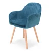 wooden legs round modern green blue fabric velvet arm accent chair for living room