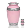 ALUMINUM CREMATION URNS BABY PINK STONE FINISH WITH PEWTER FLORAL BAND