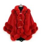 factory wholesale European Real Fox Fur Trim Cashmere Shawl Cape