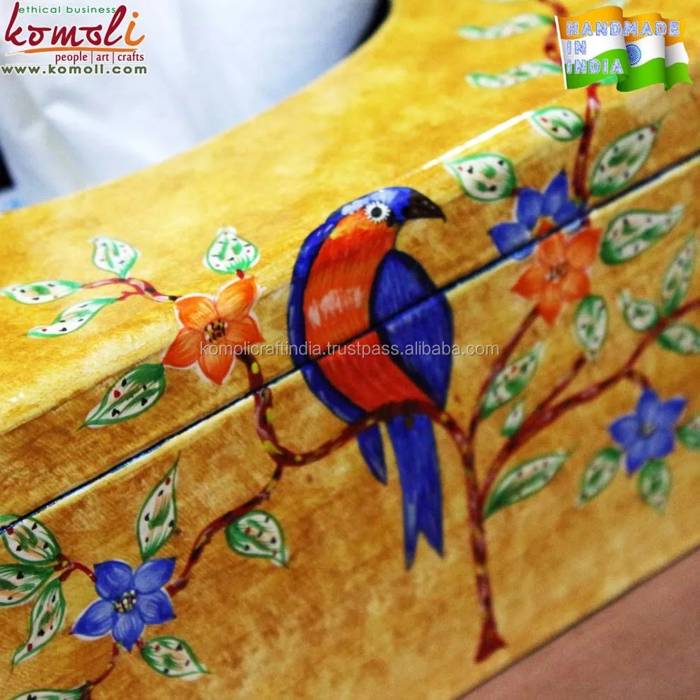 Bird Design Large Tissue Box holder hand painted Komoli-26002-YL (7)