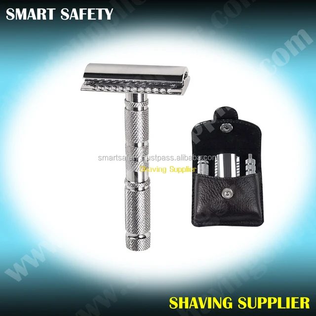 original double edge safety razor with black color leather case