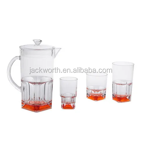 JD0676 Juice Pitcher Set include Plastic Cups  3 Pieces Beverage Set , Plastic Drinkware Set Tumblers & Plastic Pitcher Set of 4