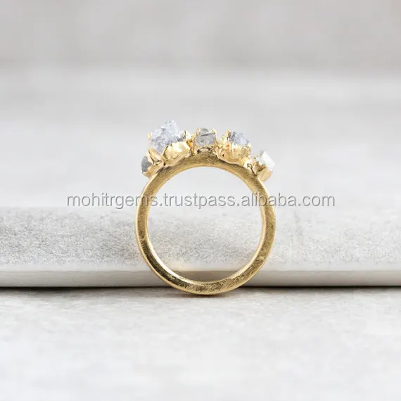 Handmade Rings Adjustable Bezel Pink Chalcedony 18k Gold Plated Brass