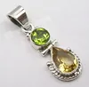 .925 Silver Wonderful PERIDOT & CITRINE 2 STONE HANDCRAFTED Pendant 1 1/8 Inches