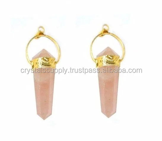 Rose Quartz Double Point Pendants With Golden Plated.jpg