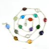 Multi gemstones 925 sterling silver long chain necklace, Wholesale silver jewelry India