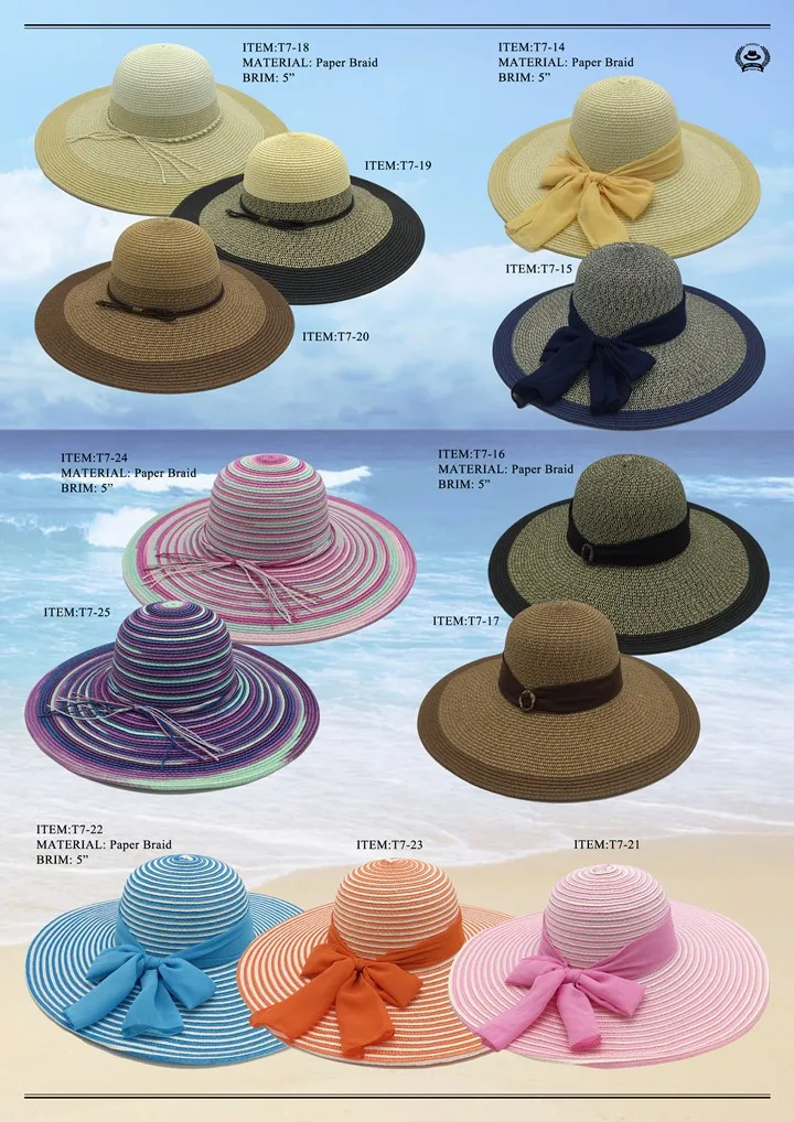 Wholesale Summer Beach Hat Paper Scarve Straw Hat For Ladies
