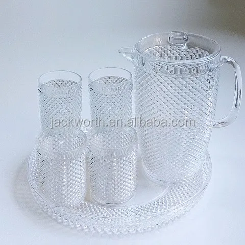 JD0995-S2 Acrylic Pitcher Kit Pitcher Tumbler Tray Drinking Set Beverage Pitcher Tumbler Plastic Drinking Cup Plastic Pitcher Water Pitcher Set with Plastic Tumbler Beverage Pitcher Drinking Tumbler Plastic Pitcher Kit 4 Gla