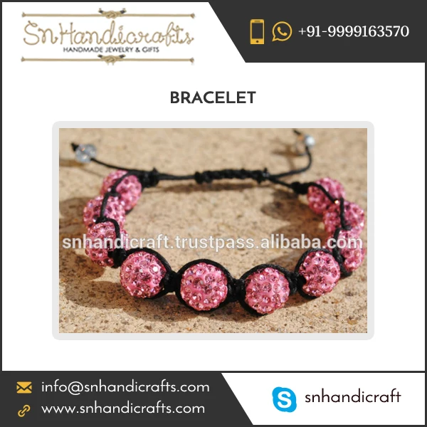 fancy trendy beaded light pink crystal shamballa bracelet