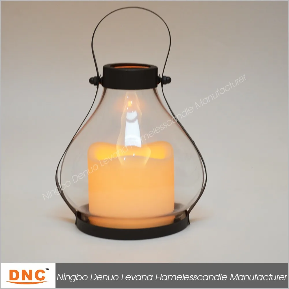 LED Glass Lantern With LED Resin Candle