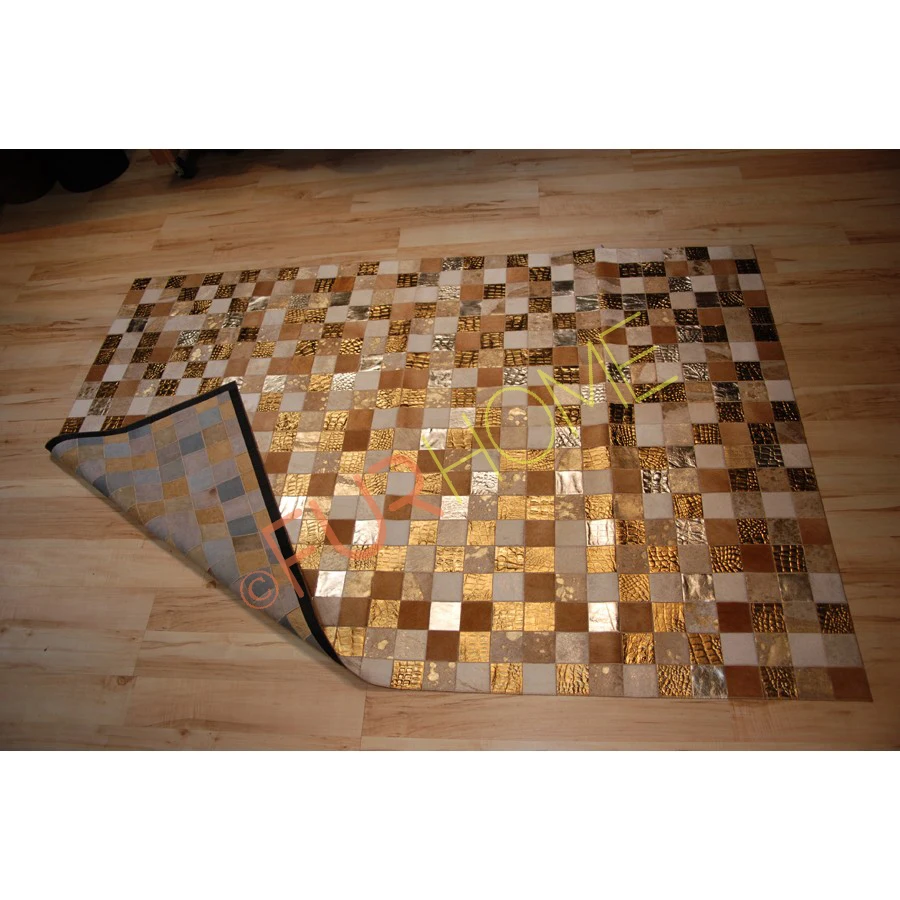 Cowhide Patchwork Rug Multicolour Gold Buy Patchwork Cowhide