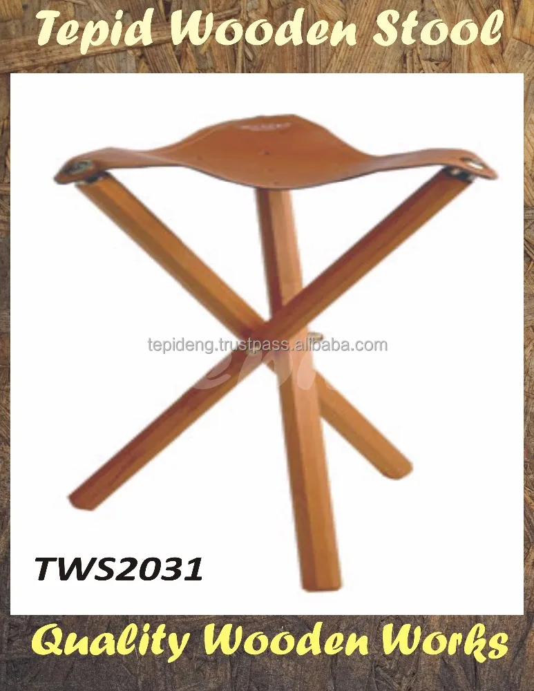TWS2031三脚スツール、 三脚木製折りたたみ椅子スツール革シートキャンプ釣り狩猟50センチ、 三脚スツール-問屋・仕入れ・卸・卸売り