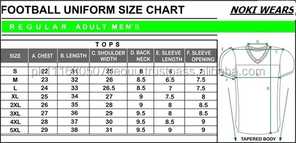 Football Jersey Size Chart Youth