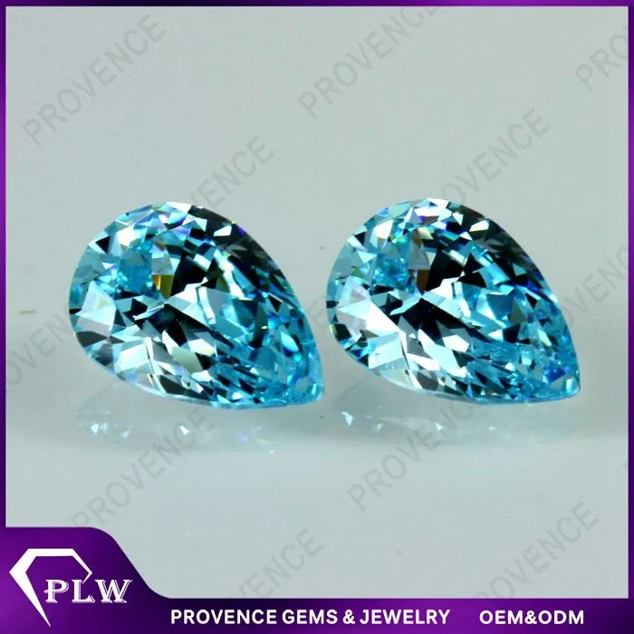 cheap price pear cut aquamarine blue cubic zirconia gemstone in