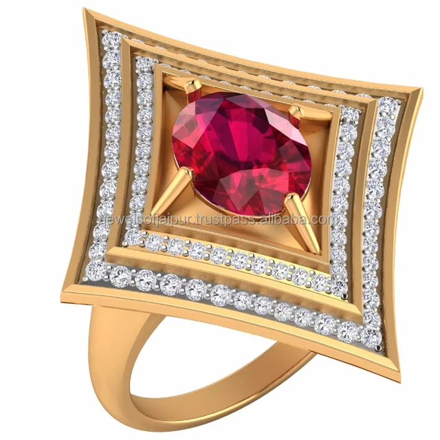 beautiful diamond ring square shape 14k yellow gold natural ruby