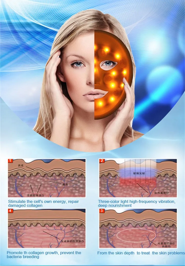 Beauty 3D Vibration Photon LED Facial Mask/Magic Skin Rejuvenation Led Mask pass CE & EMC & LVD
