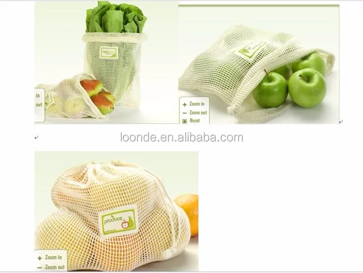 シンプルな生態洗えると再利用可能なコットンメッシュ農産物バッグ用野菜とフルーツ仕入れ・メーカー・工場