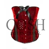 Overbust Steel Boned Corset Bustier in Red Velvet With Black Ribbons Ci-1405