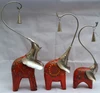 IRON/WOODEN PAINTED ELEPHANT SET OF 3 HANGING BELL UP Trunk