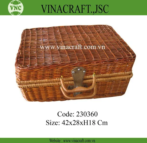 woven wicker hamper empty picnic basket with lid and handle