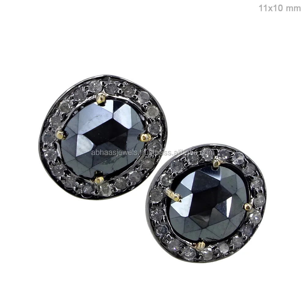 Black Spinel Gemstone Stud Earrings 14k Yellow Gold Diamond Jewelry Black Spinel Gemstone Stud Earrings 14k Yellow Gold Diamond Jewelry 925 Sterling Silver