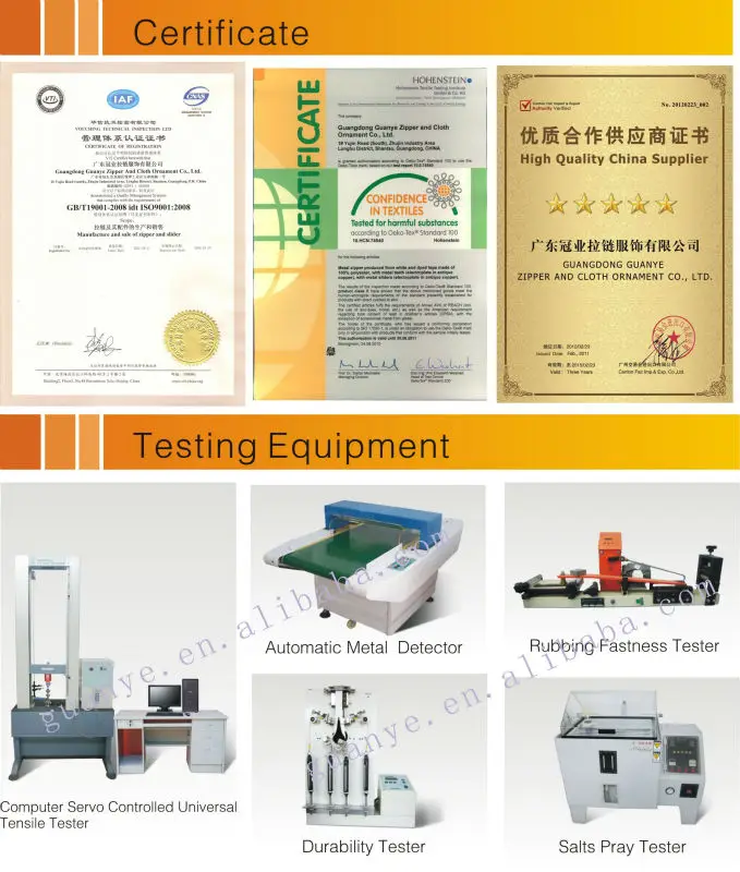 Certificate and testing equipment