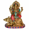 Ganesha sitting on Rat metal temple worship Murti