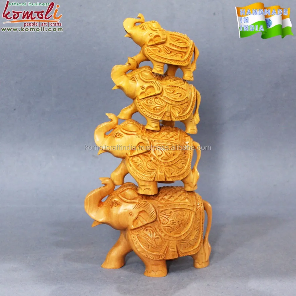 Wooden carved elephant hard wood set of 4 Komoli-11056-BR (13)