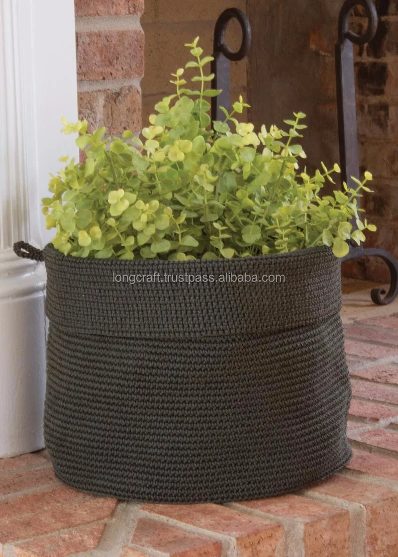 round crochet basket brown grey red