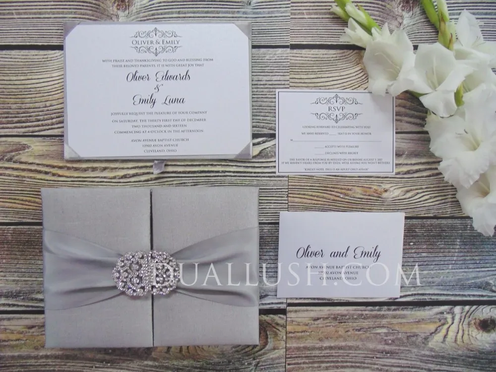 hot sale couture luxury silk wedding invitation box silver with