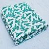 Green Flying Bird Bleach White Indian Hand Printed Cotton Fabric Block Stamp Cotton Multi Purpose Voile Running Fabric CJACF-19A