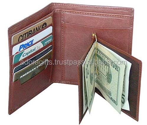 High quality card slot plain calf skin cowhide genuine leather Wallet / Men's Money Clip Card Holder Wallet