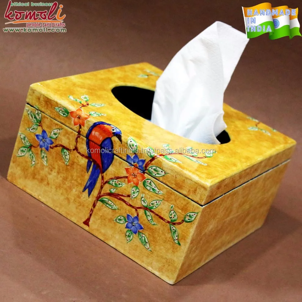 Bird Design Large Tissue Box holder hand painted Komoli-26002-YL (8)