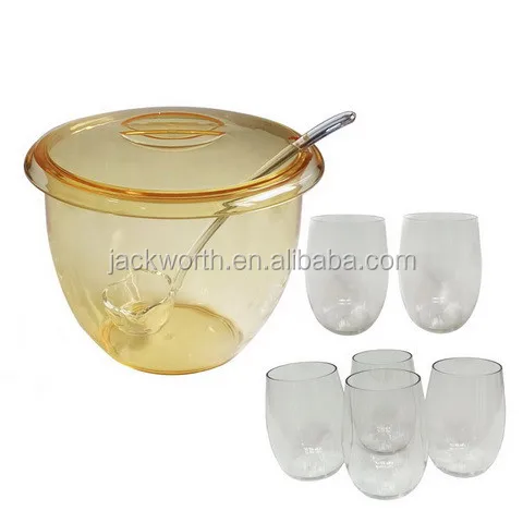 JD0996-S2 Bowl Lid Ladle Stemless Wine Glass Acrylic Serving Punch Set Cocktail Serving Bowl Set