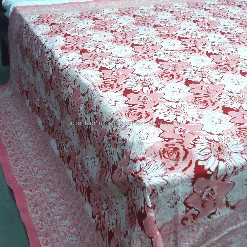 Baumwolle floral design blüten rot hand block gedruckt bettdecke
