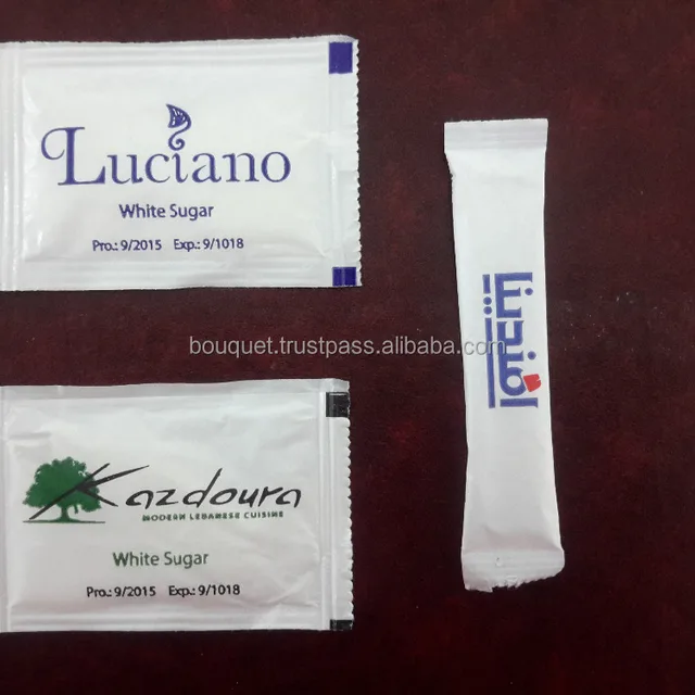 disposable paper white sugar sachet with custom logo printing