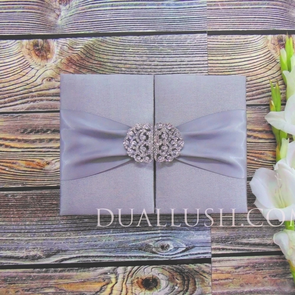 hot sale couture luxury silk wedding invitation box silver with