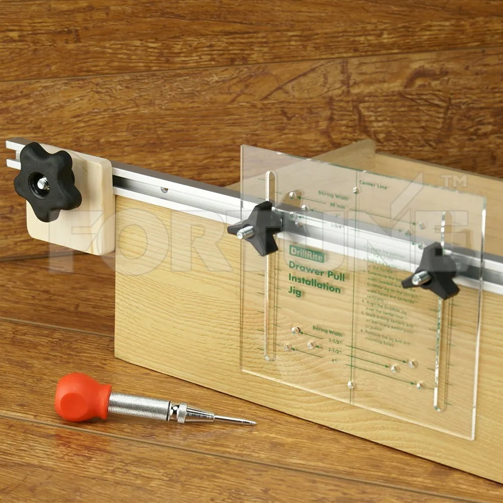DrillRite Drawer Pull Jig System with Punch Pin Tools and Template