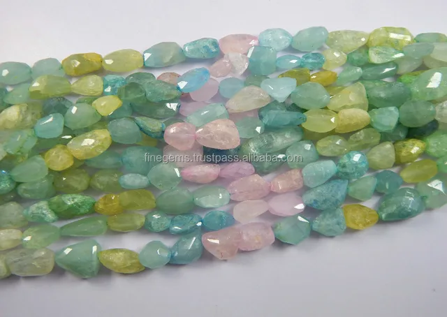 natural faceted multi colour aquamarine tumble beads