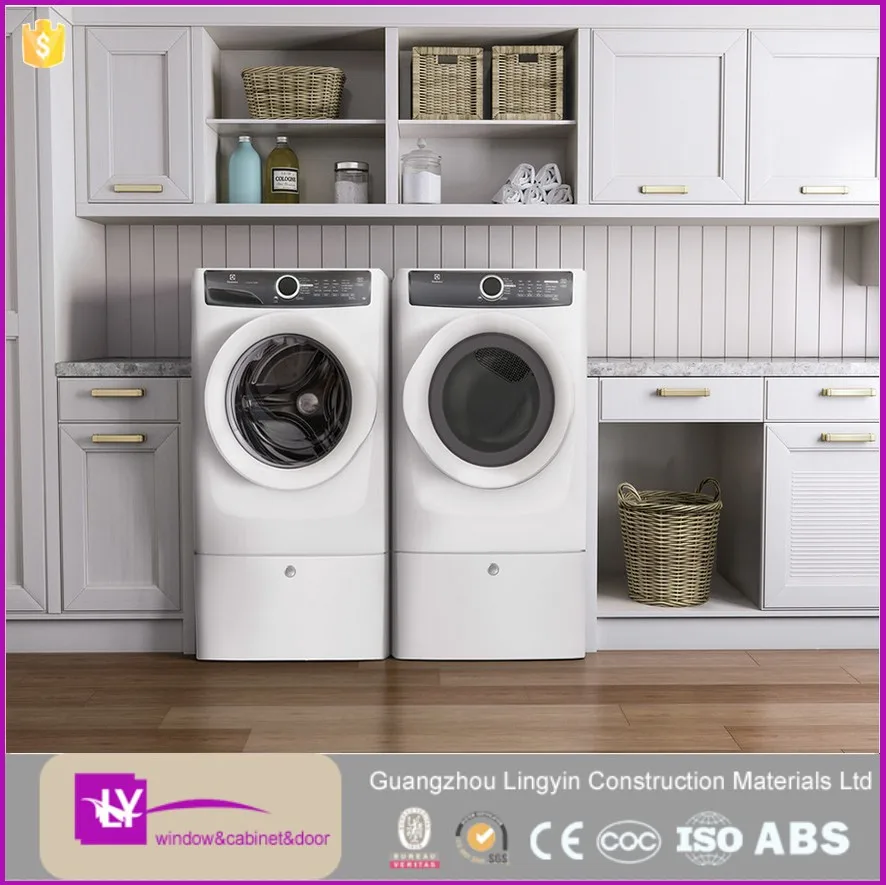 Moistureproof Wooden White Laundry Multifunction Laundry Room
