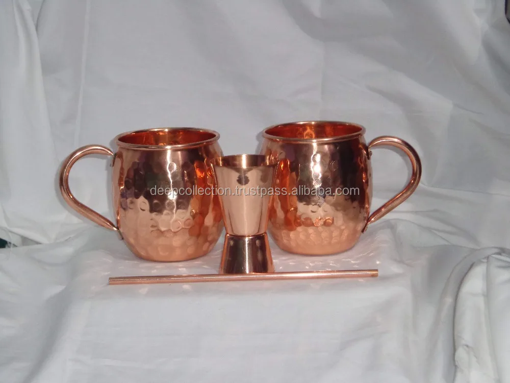 16oz copper mugs, 2 oz shot glass & copper straw, gift pack set