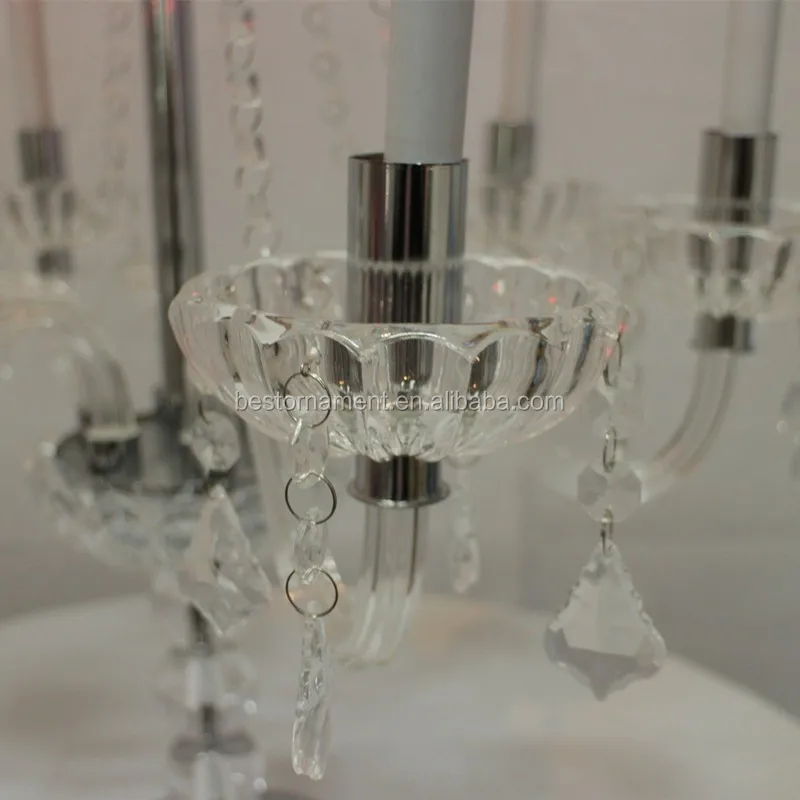 Elegant 6 Arms Glass Candelabra Acrylic Candelabra For Wedding Table