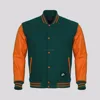Orange Faux Leather Sleeves Green Wool Varsity Jacket