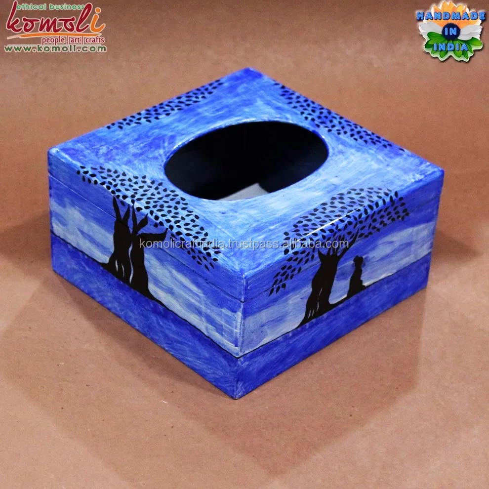 Blue Ocean Tree Large Tissue Box holder hand painted Komoli-26004-BL (5)