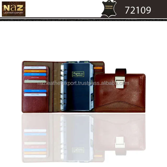 leather business organizer for office with card holder pockets