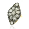 Wholesale 14k Gold & 925 Sterling Silver Rose Cut Diamond Long Ring Jewelry, Handmade Design Uncut Diamond Women Wedding Ring