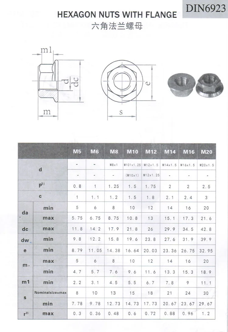 M5 M6 M8 M10 M14 M18 M20 M24 DIN6923 titanium flange nuts and bolts